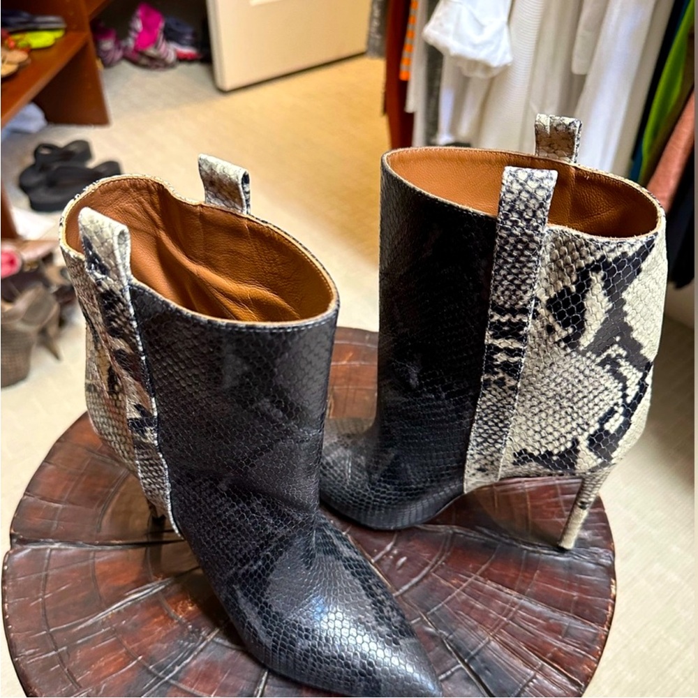 EUC Paris Texas Two Tone Snake Textured Leather Bootie